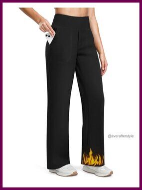 Fleece Lined Straight Leg Yoga Pants High Waisted Work Pants